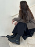 both【王源同款】2024春夏品煙筒靴皮面厚底切爾西靴男女款短靴 黑色/黑色 38 曬單實拍圖