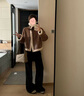 亦谷美拉德皮毛一體短款外套女士春秋季2025新款爆款仿羊羔毛上衣 咖色 S 曬單實拍圖