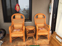 歐呈家具 天然藤椅休閑藤椅辦公椅靠背椅茶樓椅戶(hù)外陽(yáng)臺(tái)藤編藤椅大班椅 金黃色三件套配豪華茶幾 曬單實(shí)拍圖