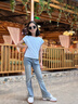 優(yōu)優(yōu)1點(diǎn)（Yoyo one）女童夏季套裝2025新款洋氣兒童短袖牛仔喇叭褲兩件套大童休閑夏裝 13131藍(lán)色【碎鉆-微喇褲】 160 160cm 曬單實(shí)拍圖