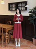 艾柔丹針織連衣裙女秋冬季新款女裝韓版名媛甜美氣質(zhì)圣誕新年套裝裙子 紅色 S 曬單實拍圖