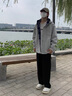 杰麗·莫克（Jerrie Mock）日系寬松連帽衛(wèi)衣夾克男女春秋新潮情侶復(fù)古純色格紋開衫沖鋒外套 淺灰色 L（建議130-150斤） 曬單實(shí)拍圖