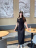 法曼萱（FAMANXUAN）萊賽爾天絲黑色三醋酸連衣裙女夏新款高級(jí)感抽褶小黑裙 玫瑰黑 S 160/84A 曬單實(shí)拍圖