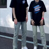 AEMAPE情侶裝衣服一女一男情侶款夏情侶裝夏季潮流t恤短袖高級(jí)感網(wǎng)紅 [短袖]藍(lán)條紋 男黑+女黑 男XL+女M 曬單實(shí)拍圖