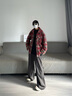 頂峰保羅（Dingfengbaoluo）美式復古格子外套男秋冬季翻領(lǐng)情侶款寬松休閑夾克DFZ03酒紅XL 曬單實(shí)拍圖