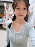 LDBE蕾絲長袖t恤女2025春秋季新款打底衫內(nèi)搭修身顯瘦短款小眾上衣服 淺藍色 S 曬單實拍圖