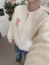 MARDI高級感秋冬新款100%綿羊毛上衣韓系休閑百搭玫瑰花刺繡羊羔毛外套 TF904 米白 均碼 曬單實拍圖