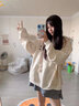索菲堡2024年新款衛(wèi)衣女秋季加絨加厚寬松垂墜感慵懶風(fēng)開衫拉鏈連帽外套 杏色(薄款) M 曬單實(shí)拍圖