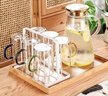 格娜斯（CRISTALGLASS）耐熱玻璃水杯家用套裝客廳待客茶杯帶把手柄家庭喝水杯子杯架 把杯6個(gè)+白杯架+金蓋壺+竹木盤(pán) 曬單實(shí)拍圖