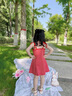 伊蘭調女童夏季新款紅格子連衣裙小女孩洋氣吊帶裙兒童女寶寶系帶短裙 紅色格子吊帶 130碼【適合45-56斤】 曬單實(shí)拍圖