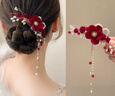 布蘭菲喜婆婆發(fā)夾優(yōu)雅氣質(zhì)結婚盤(pán)頭發(fā)飾婚宴喜慶紅色玫瑰花媽媽旗袍新娘 紅玫瑰+兩條珍珠紅珠子流蘇 曬單實(shí)拍圖