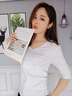 嫻柔白色V領(lǐng)中袖t恤女春夏新款內搭修身五分袖打底衫緊身上衣女裝半袖 白色 XL 曬單實(shí)拍圖