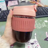 樂(lè )扣樂(lè )扣（LOCK&LOCK）玻璃杯吸管杯耐熱水杯大容量牛奶咖啡杯兒童可愛(ài)帶蓋防爆便攜杯子 豆沙色350ml 曬單實(shí)拍圖