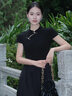 MeetMetro瑪依爾2025夏新中式國風(fēng)連衣裙女東方簡(jiǎn)奢風(fēng)小黑裙拼接旗袍裙 黑色 S 曬單實(shí)拍圖