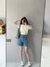 Calvin KleinJeans夏季女士經(jīng)典ck復(fù)古潮流毛邊高腰寬松牛仔短褲J224362 1AA-牛仔淺藍(lán) 25 曬單實(shí)拍圖