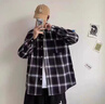 樂(lè )戀淑襯衫男休閑長(cháng)袖格子襯衣春季新款外套夏季韓版潮流百搭寬松上衣 格子長(cháng)袖襯衫【黑色】 2XL 曬單實(shí)拍圖