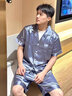 俞兆林男士睡衣春夏季冰絲薄款家居服青少年寬松仿真絲短袖大碼26年新款 NSLUJ-冰藍色【短袖長(cháng)褲】 3XL (建議160-200斤) 曬單實(shí)拍圖
