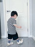 Auro Mesa男童套裝夏季新款短袖黑白條紋polo衫T恤短褲學(xué)院風(fēng)洋氣兩件套 黑白 73cm/6-9M 曬單實(shí)拍圖