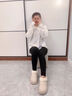 暄琰 戶(hù)外穿少女蝴蝶結短筒雪地靴女冬季加絨加厚保暖防水PU棉鞋可愛(ài) 米白色 36 適合【36/37】 曬單實(shí)拍圖