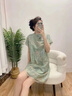 傾她夏季國風(fēng)新中式旗袍連衣裙短袖連衣裙復古氣質(zhì)女生寬松收腰A字裙 綠色 L建議110-120斤 曬單實(shí)拍圖