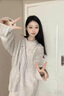 燦圖日系奶fufu麻花圓領(lǐng)針織衫女秋冬寬松慵懶風bf軟糯加厚毛衣上衣潮 燕麥色 均碼 曬單實拍圖