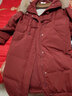 紫涵（ZIHAN）紫涵長(cháng)款連帽毛領(lǐng)羽絨服女年冬季淑女純色H廓型鴨絨外套 復古紅 S 曬單實(shí)拍圖