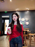 閃動(dòng)少女（SHANDONGSHAONV） 一字肩毛衣女中長(cháng)款慵懶風(fēng)白色寬松氣質(zhì)針織衫上衣秋冬2021年新 紅色 均碼 曬單實(shí)拍圖
