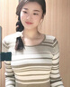Jret條紋圓領(lǐng)長(cháng)袖針織衫女秋冬款修身短款顯瘦內搭打底針織t恤上衣 駝條色 M [建議95-105斤] 曬單實(shí)拍圖