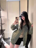乖米豆美式復(fù)古高街水洗做舊牛仔外套女春秋季寬松oversize潮流夾克上衣 藍(lán)色 M 曬單實(shí)拍圖