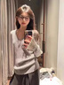 S·J·V·K2025新款灰色v領(lǐng)針織內搭打底衫女秋冬季修身長(cháng)袖上衣高級感毛衣 灰色 M 曬單實(shí)拍圖