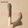 達芙妮（DAPHNE）牛皮馬丁靴女士短靴女秋冬季新款法式瘦瘦靴加絨保暖高跟女靴子 棕色加絨 38 曬單實(shí)拍圖