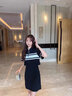 CIRCLOFY瑟夕鏤空短袖T恤裙女2025夏季新款撞色顯瘦氣質(zhì)連衣裙女裝休閑裙 黑色 S 100斤以下 曬單實(shí)拍圖