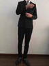 杰遜斯雙排扣西服套裝男士大碼新郎結(jié)婚禮服三件套青年商務(wù)正裝休閑西裝 卡其色（西裝+褲子） XL (120-135斤) 曬單實(shí)拍圖