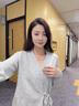 BASIC HOUSE/百家好國風(fēng)盤扣綿羊毛針織衫女2024秋季慵懶長袖毛衣 淺灰 M 曬單實(shí)拍圖
