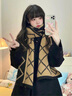 啄木鳥(niǎo)雙面針織圍巾女生2024新款冬季百搭感保暖加厚毛線(xiàn)格子圍脖禮物潮 黑咖 【雙面戴】 曬單實(shí)拍圖