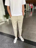 羅蒙休閑褲男新款潮修身直筒時(shí)尚潮流簡(jiǎn)約百搭速干男裝褲子 米白色9分褲 32 曬單實(shí)拍圖