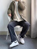 衣然呈品加絨牛仔褲男春秋季新款美式高街休閑寬松直筒修身微喇加厚褲子男 黑色加絨款 L【建議110-130斤】 曬單實拍圖