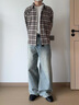 沐秋新款寬松直筒闊腿牛仔褲男士復古潮流水洗做舊垂感拖地百搭長(cháng)褲子 復古藍 32 曬單實(shí)拍圖