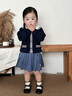 幼歌（YOUGE）嬰幼兒學(xué)院風(fēng)套裝春季寶寶清爽藍白格紋襯衫靈動百褶裙 藍色裙子 100 cm 曬單實拍圖