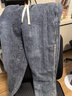 真維斯牛仔褲男2025國潮刺繡束腳夏季新款潮牌寬松復古拼接工裝褲 藍灰色 XL 曬單實(shí)拍圖
