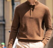 布先生復古立領(lǐng)半門(mén)襟紐扣設計毛衣男2025春秋慵懶純色羊毛衫BT15386 拿鐵咖 XL (180) 曬單實(shí)拍圖