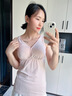 Mom Jane哺乳背心吊帶純棉孕婦裝春夏季薄款打底春秋款喂奶月子服免穿文胸 粉白條紋（95%棉-可拆罩杯） L(建議體重95-115斤) 曬單實(shí)拍圖