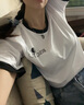 露可柚尤拼色夏天白色正肩t恤女短袖上衣女學(xué)生韓版寬松半袖體恤新款 白色黑領(lǐng)BISCU L 建議100-115斤 曬單實(shí)拍圖