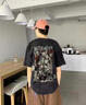 卡圖弛美式復(fù)古暗黑水洗做舊重磅短袖t恤男夏季寬松潮流ins五分半袖上衣 黑色 2XL 【建議140-160斤】 曬單實拍圖