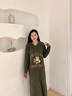 Teenie Weenie小熊半邊絨套頭睡裙加絨加厚保暖家居服睡衣女秋冬季 軍綠色 均碼 曬單實(shí)拍圖