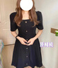 她芙（tafu）品牌女裝法式氣質連衣裙女夏2025修身顯瘦小個子方領赫本風小黑裙 黑色 M 曬單實拍圖