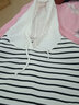 歐洛黛短袖t恤女夏季新款韓版顯瘦連帽冰絲針織小衫短袖百搭條紋女上衣 白條紋 2XL  建議120-130斤 曬單實(shí)拍圖