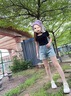 棉致涼感薄款運動牛仔短褲女夏季速干外穿冰絲寬松顯瘦闊腿休閑五分褲 藍色【q019高品質(zhì)23.5】 L 105-115斤 曬單實拍圖