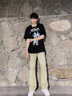 衣然呈品直筒微喇牛仔褲男顯瘦修身美式高街春秋款潮牌做舊休閑直筒褲子男 黃色 L 【建議105-120斤】 曬單實(shí)拍圖