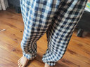 無(wú)印良品（MUJI） 大童 無(wú)側(cè)縫雙層紗織 睡衣 家居服套裝 兒童童裝 純棉全棉 藏青色格紋 120 曬單實(shí)拍圖